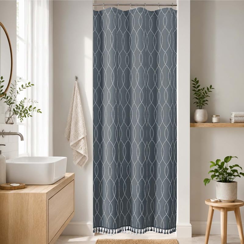 OVZME Sage Green Shower Curtain for Bathroom, Puff Printed Textured Shower Curtain with Tassels, Rustic Geometry Heavy Duty Vintage Country Bathroom Curtain, Water Resistant Fabric, 72Wx72L Inches