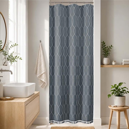 OVZME Sage Green Shower Curtain for Bathroom, Puff Printed Textured Shower Curtain with Tassels, Rustic Geometry Heavy Duty Vintage Country Bathroom Curtain, Water Resistant Fabric, 72Wx72L Inches
