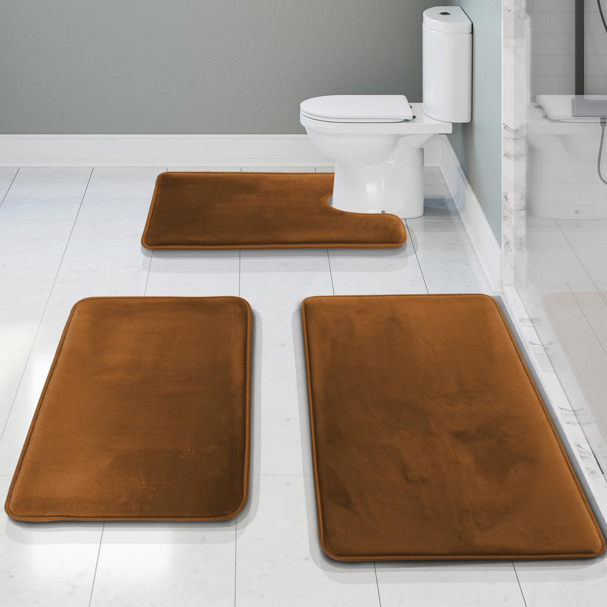 Clara Clark 3 Piece Bathroom Rugs Bath Mat Set, Velvet Memory Foam Bath Mats for Bathroom - Non-Slip, PVC Backing Bath Rugs, Washable - Dries Quickly, Green