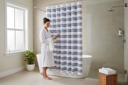 Serafina Home Nautical Striped Blue and White Fabric Shower Curtain: