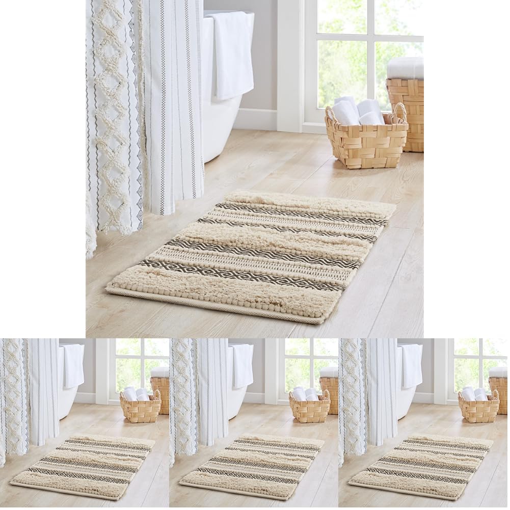 INK+IVY Asher Non-Slip Bath Rug Absorbent Quick Dry Striped, 20 x 32, Navy