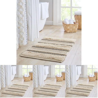 INK+IVY Asher Non-Slip Bath Rug Absorbent Quick Dry Striped, 20 x 32, Navy