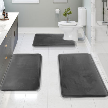 Clara Clark 3 Piece Bathroom Rugs Bath Mat Set, Velvet Memory Foam Bath Mats for Bathroom - Non-Slip, PVC Backing Bath Rugs, Washable - Dries Quickly, Green