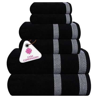 CASA COPENHAGEN Solitaire 6 Pieces Towel Set- Midnight Black, 600 GSM 2 Bath Towel 2 Hand Towel 2 Washcloth, Designed in Denmark Made of Soft Egyptian Cotton for Bathroom, Kitchen & Shower