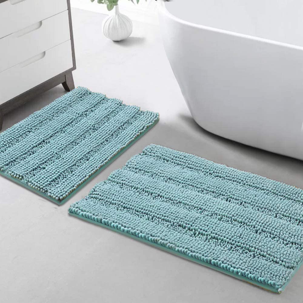 Turquoize Bathroom Runner Rug 17"x47", Soft Absorbent Chenille Bath Rug