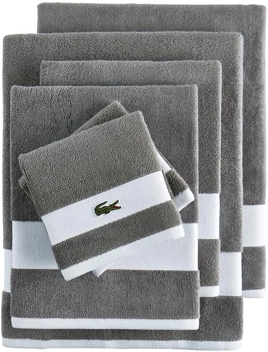 Lacoste Sport Stripe 100% Cotton 6-Piece Towel Set, Meteorite