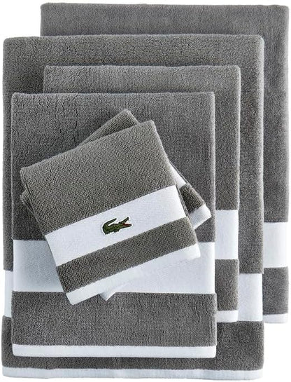 Lacoste Sport Stripe 100% Cotton 6-Piece Towel Set, Meteorite