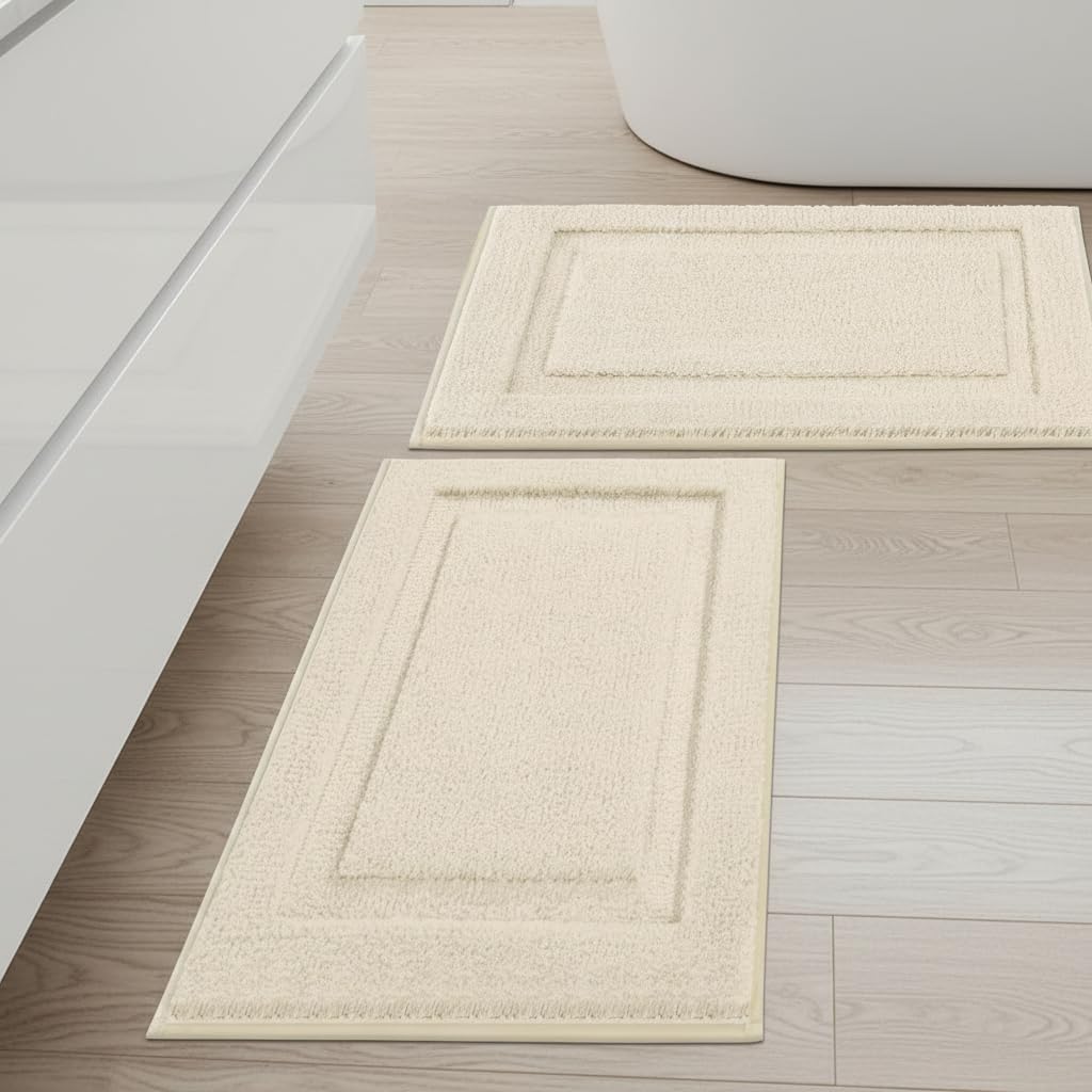 SHACOS Soft Microfiber Bathroom Rugs Set of 2 Pieces, White