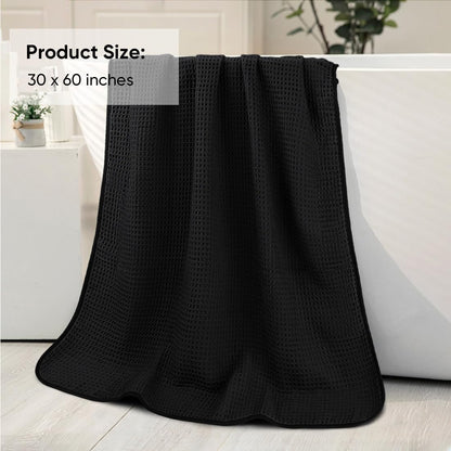HOMEXCEL Black Waffle Bath Towels Set of 4 Pack, Waffle Towels for Bathroom