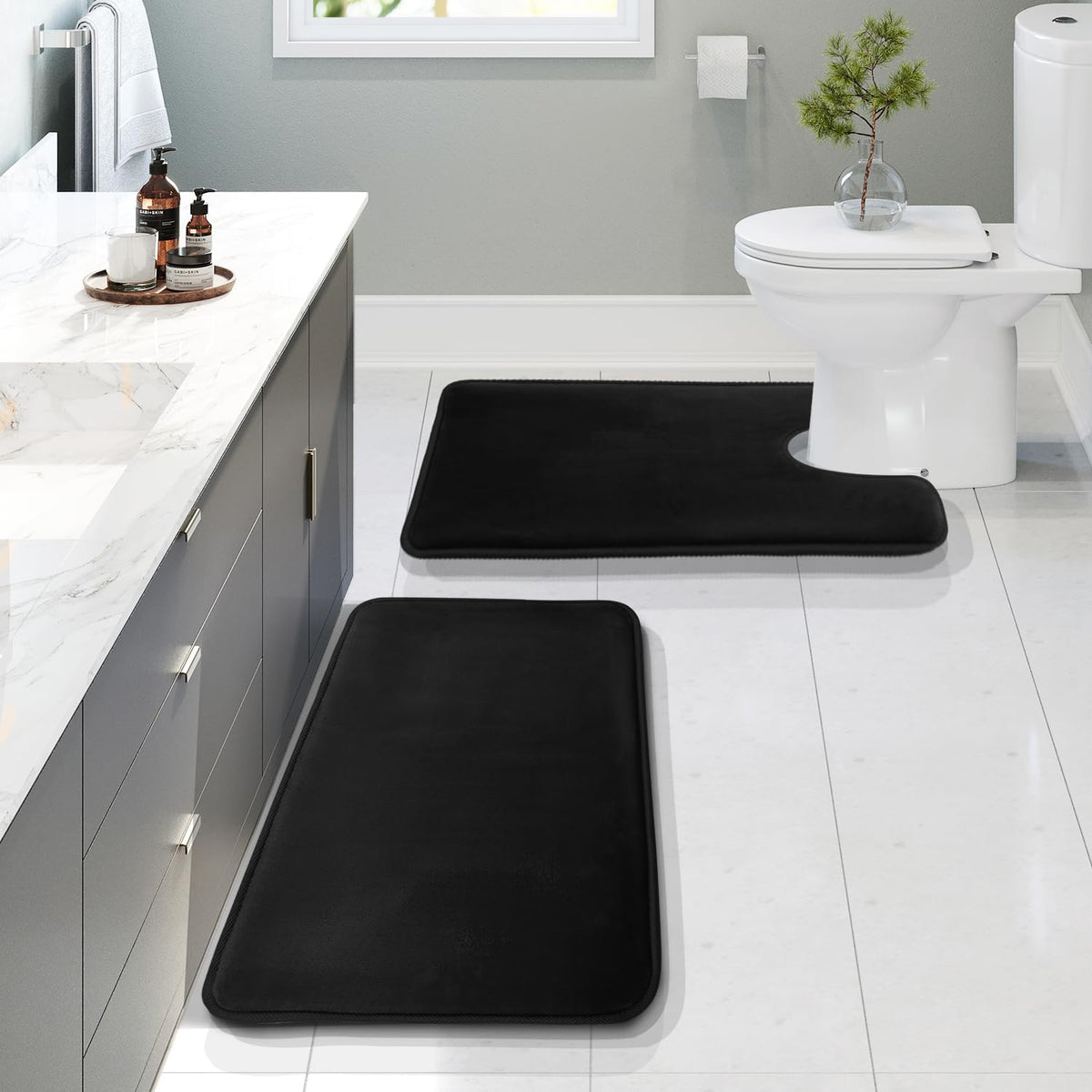 Clara Clark 3 Piece Bathroom Rugs Bath Mat Set, Velvet Memory Foam Bath Mats for Bathroom - Non-Slip, PVC Backing Bath Rugs, Washable - Dries Quickly, Green