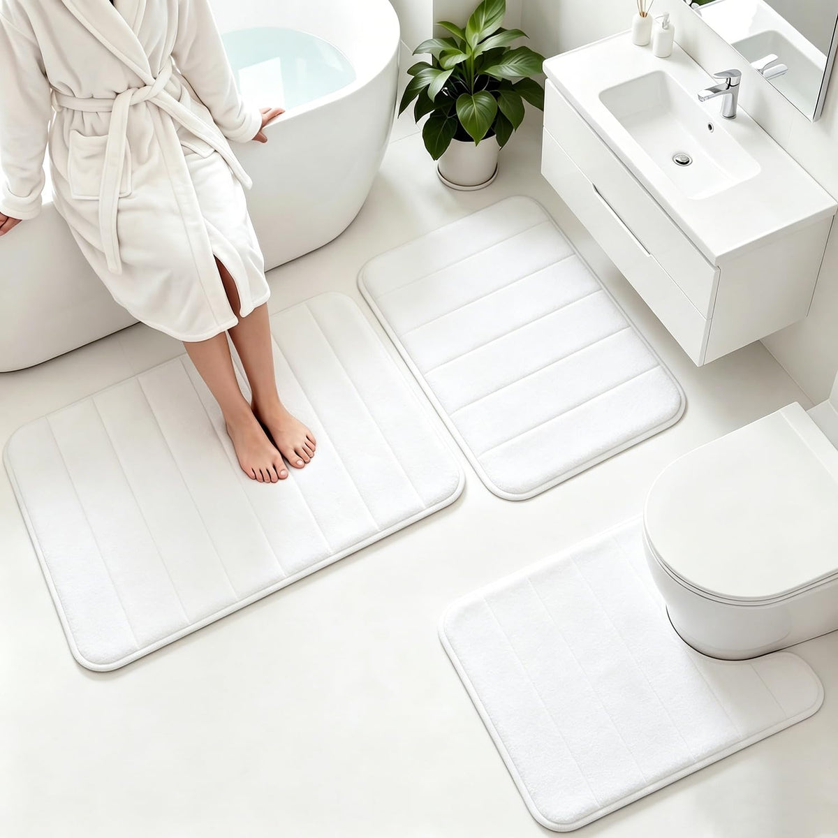 Memory Foam Bath Mat Set 3 Piece，Super Soft Absorbent Bathroom Rug Non Slip, Quick Dry,Machine Wash, Perfect Plush Bathroom Rugs,Home Decor Accessories,Grey