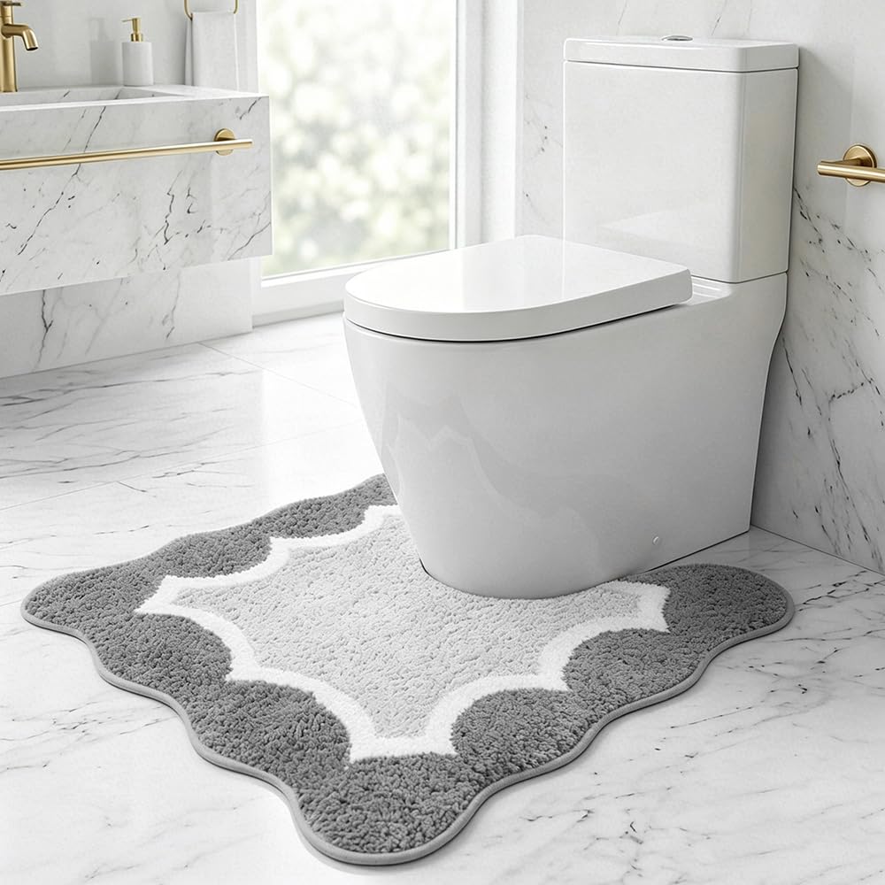 Cute Scalloped Rose Pink Bathroom Rugs Mat,Non Slip Absorbent Quick Dry Bath Mats for Shower Room,Microfiber Bath Mats for Bathroom Floor Washable Carpet for Shower Tub Sink Bedroom,20"x32"