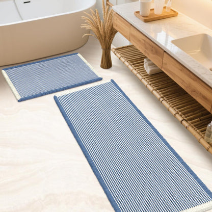 IM HOME Waffle Bath Mat Beige 32"x20", Boho Woven Modern Bath Mat Rugs, Absorbent Non Slip Bathroom Rugs, Soft Washable Bath Rugs with Tassels for Bathroom, Bedroom, Kitchen, Shower, Tub
