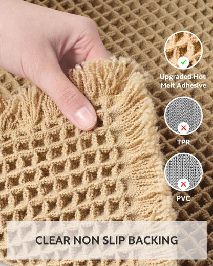tchdio Waffle Bath Mat-Runner Rug, Super Absorbent Non Slip Bath Mats for Bathroom Machine Washable Long Rugs with Tassels, Bath Rugs for Bathroom Floor Beside Tub, 2' x 6'