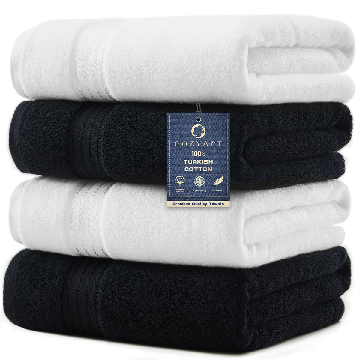 COZYART Luxury Bath Towels 4 PCS, 27x54 650 GSM Turkish Cotton Burnt Orange
