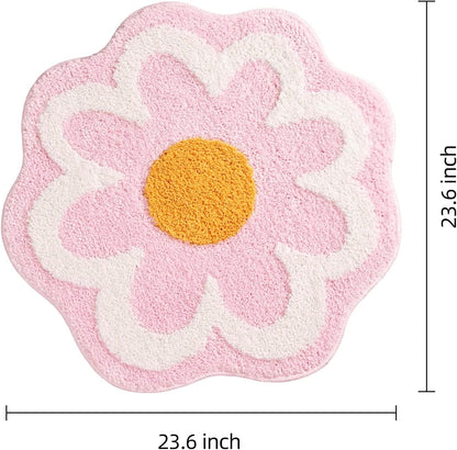 TRUEDAYS Flower Bathroom Rug, Round Non-Slip Bath Mat, 23.6"x23.6", Pink