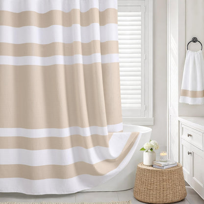 Waffle Weave Shower Curtain Heavyweight Cotton Fabric Black 72Wx72L