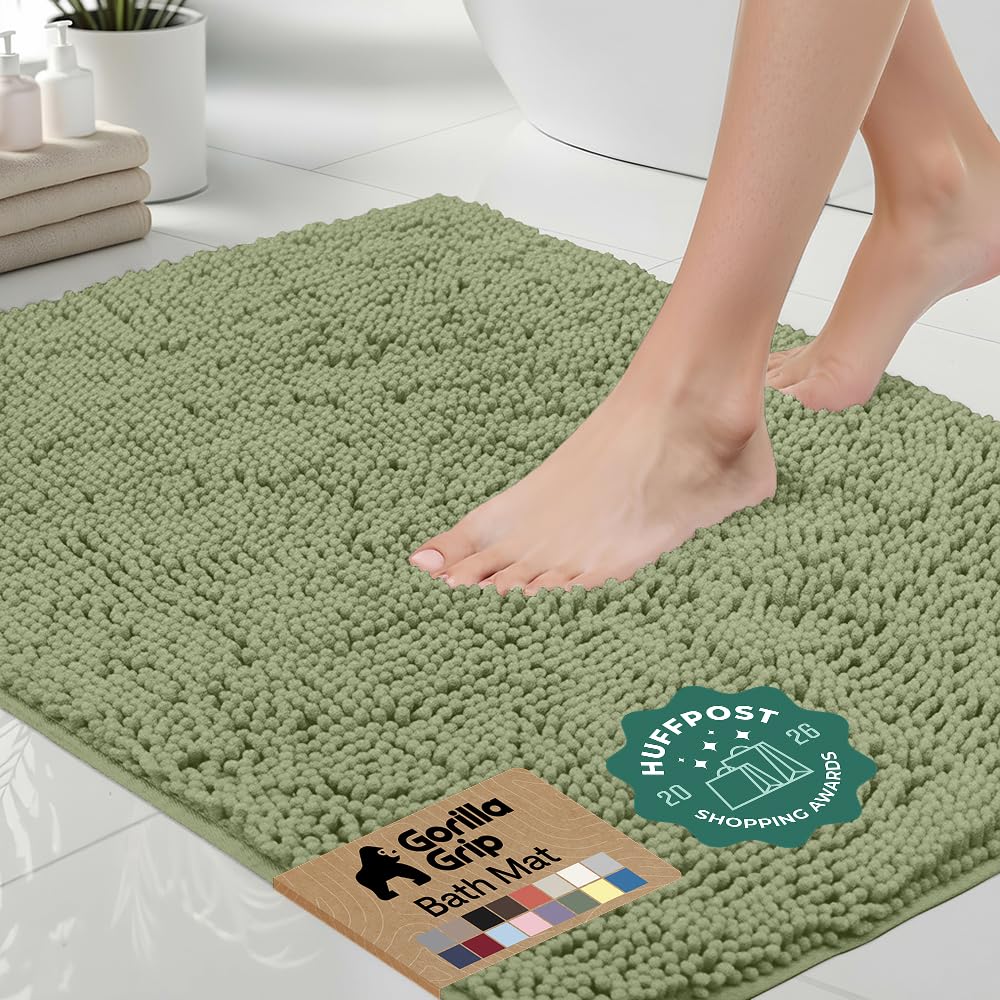 GORILLA GRIP Bath Rug Mat for Bathroom, Absorbent Chenille, 30x20 Gray