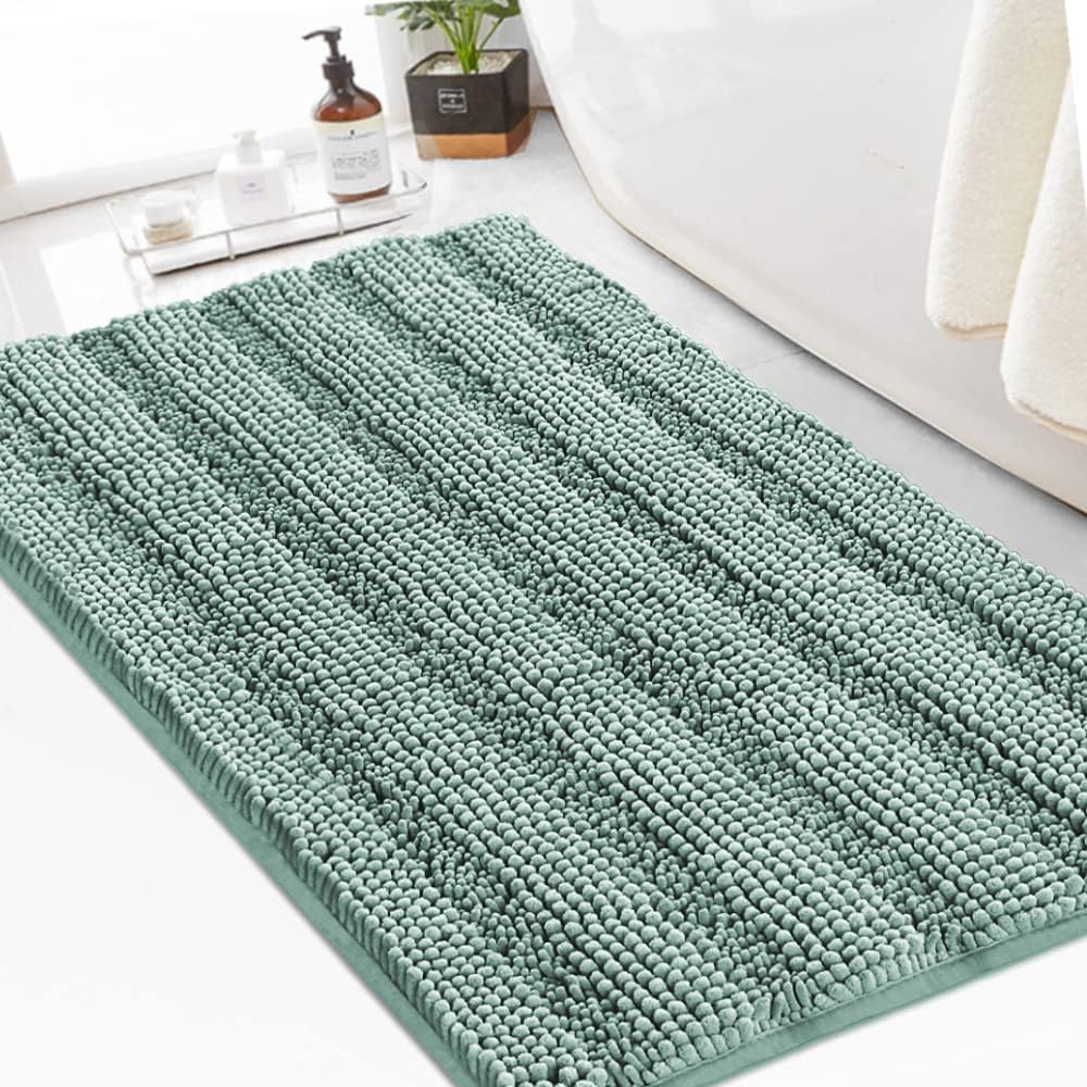 Turquoize Bathroom Runner Rug 17"x47", Soft Absorbent Chenille Bath Rug