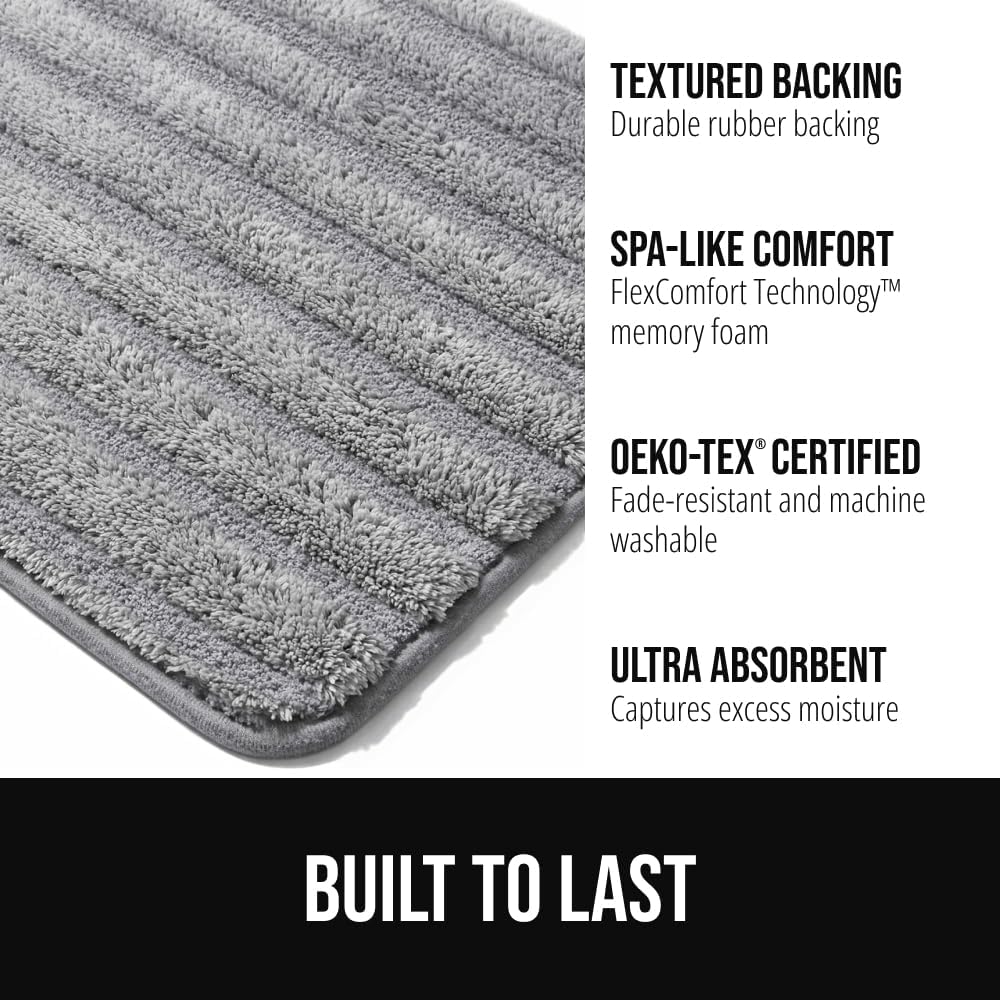 GORILLA GRIP Memory Foam Bathroom Rugs, Absorbent Bath Mat, 30x18 Gray
