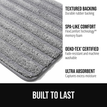 GORILLA GRIP Memory Foam Bathroom Rugs, Absorbent Bath Mat, 30x18 Gray