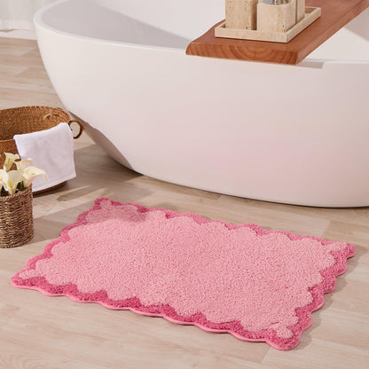 ORTIGIA Cute Green Scalloped Bath Mat, Fun Plush Microfiber Scallop Bathroom Rugs Non Slip Washable Quick Dry Absorbent, Bathmat Bath Rug Carpet for Shower Stall Vanities Kitchen Floor Entrance, 20x32