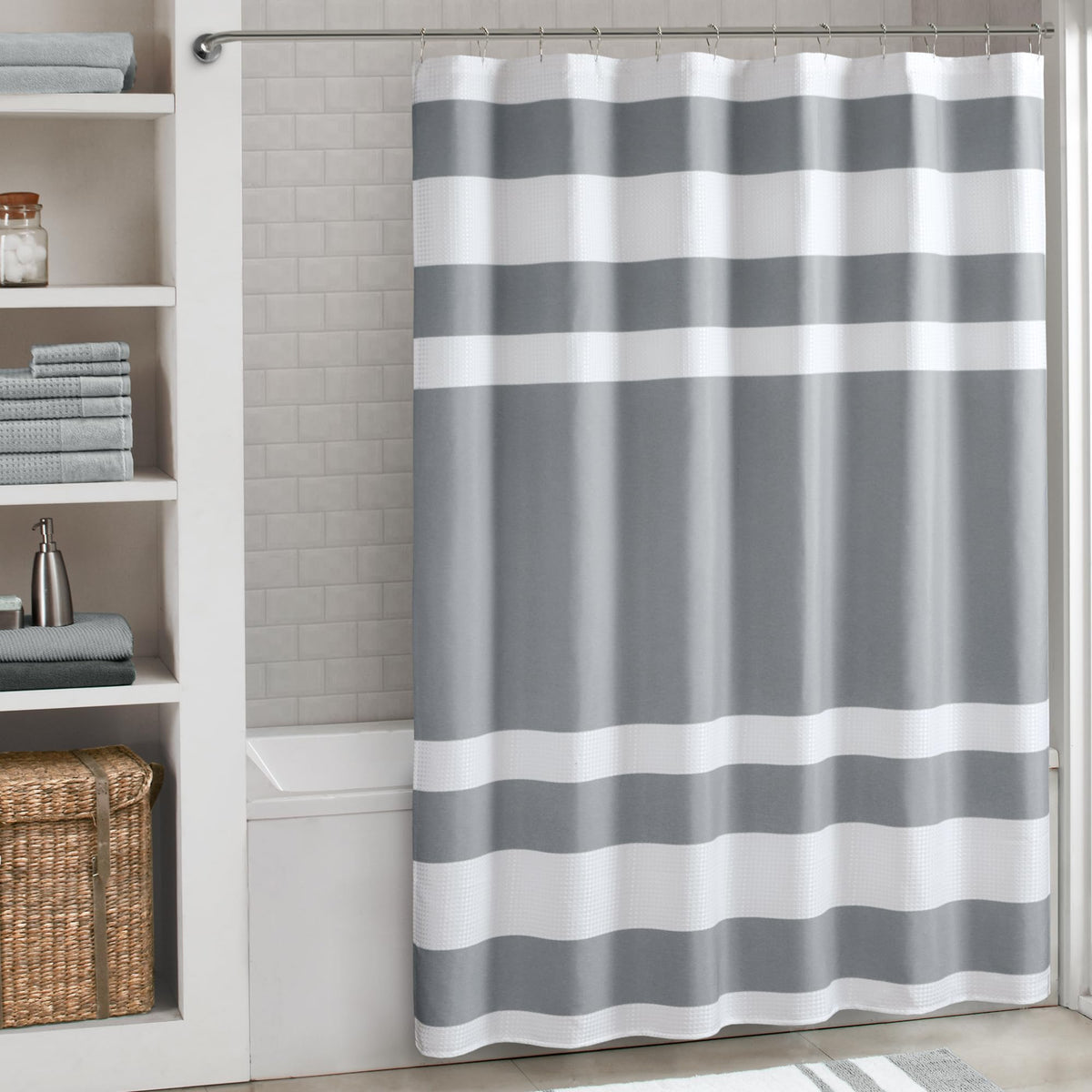Madison Park Arbor Waffle Shower Curtain for Bathroom, 72 x 72, Beige
