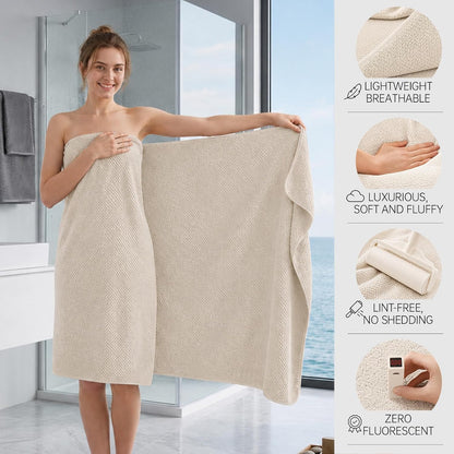 Oversize Bath Towels for Bathroom 35x70 Inches, 4-Piece Bathroom Set (1 Bath Towel, 1 Hair Towel, 1 Hand Towel, 1 Washcloth) Towels for Bathroom Set Soft and Absorbent Shower Towels Khaki
