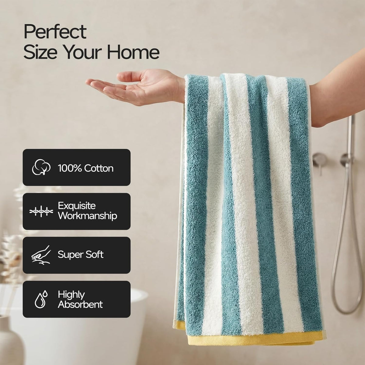 REDKISS Striped Hand Towels for Bathroom, Kitchen Decor, Guest Use, Ultra Soft and Highly Absorbent for Kids Adults, 100% Cotton, 12” x 28”, 3 Pack