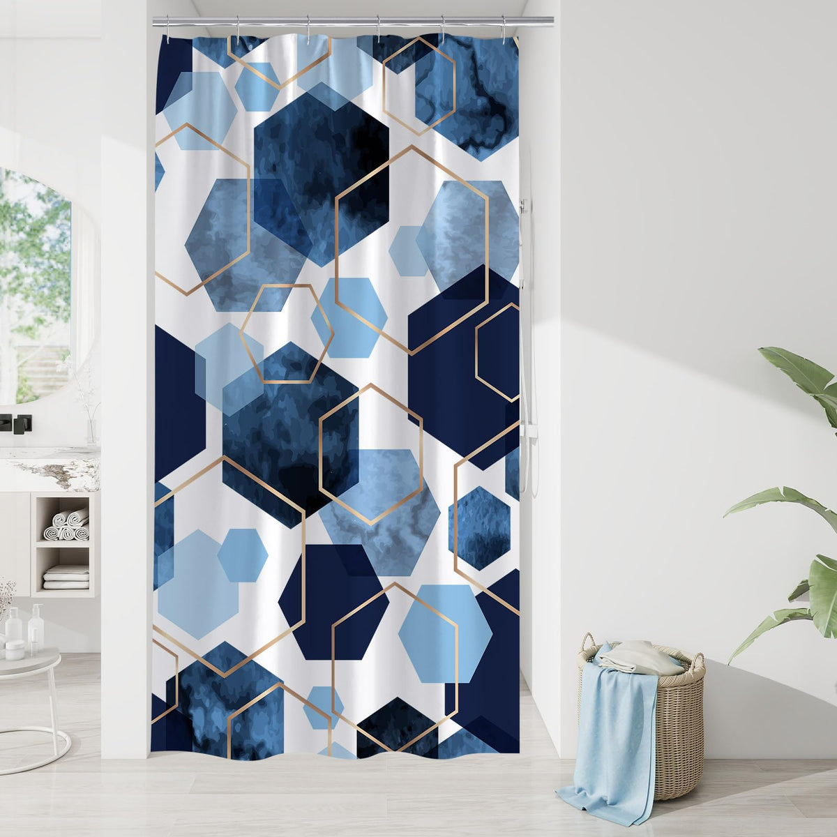 Litabel Sage Green Geometric Shower Curtain for Bathroom, 72x72