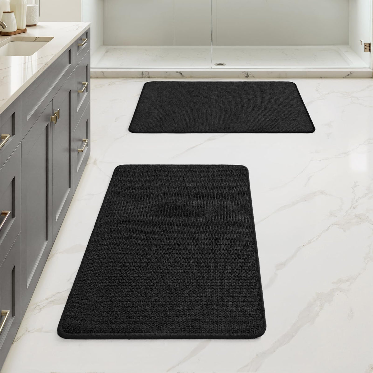 MIULEE Bathroom Rugs Set 2 Pieces, Thin Bath Mats Beige 17"x27"+20"x32"