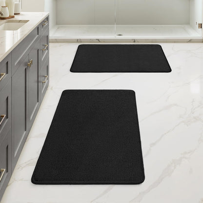 MIULEE Bathroom Rugs Set 2 Pieces, Thin Bath Mats Beige 17"x27"+20"x32"