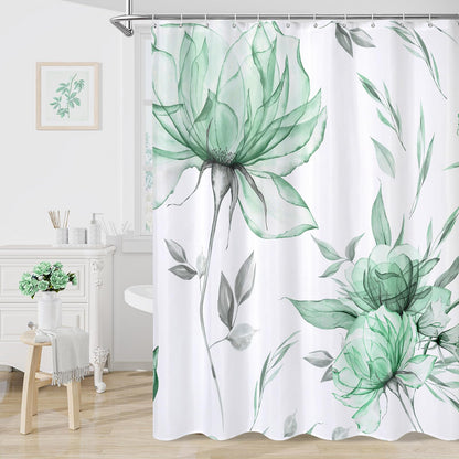 Blue Boho Floral Shower Curtain, Watercolor Botanical Design, 72 x 72