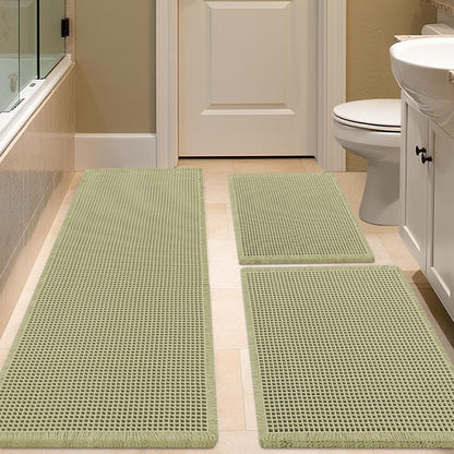 IM HOME Waffle Bath Mat Beige 32"x20", Boho Woven Modern Bath Mat Rugs, Absorbent Non Slip Bathroom Rugs, Soft Washable Bath Rugs with Tassels for Bathroom, Bedroom, Kitchen, Shower, Tub