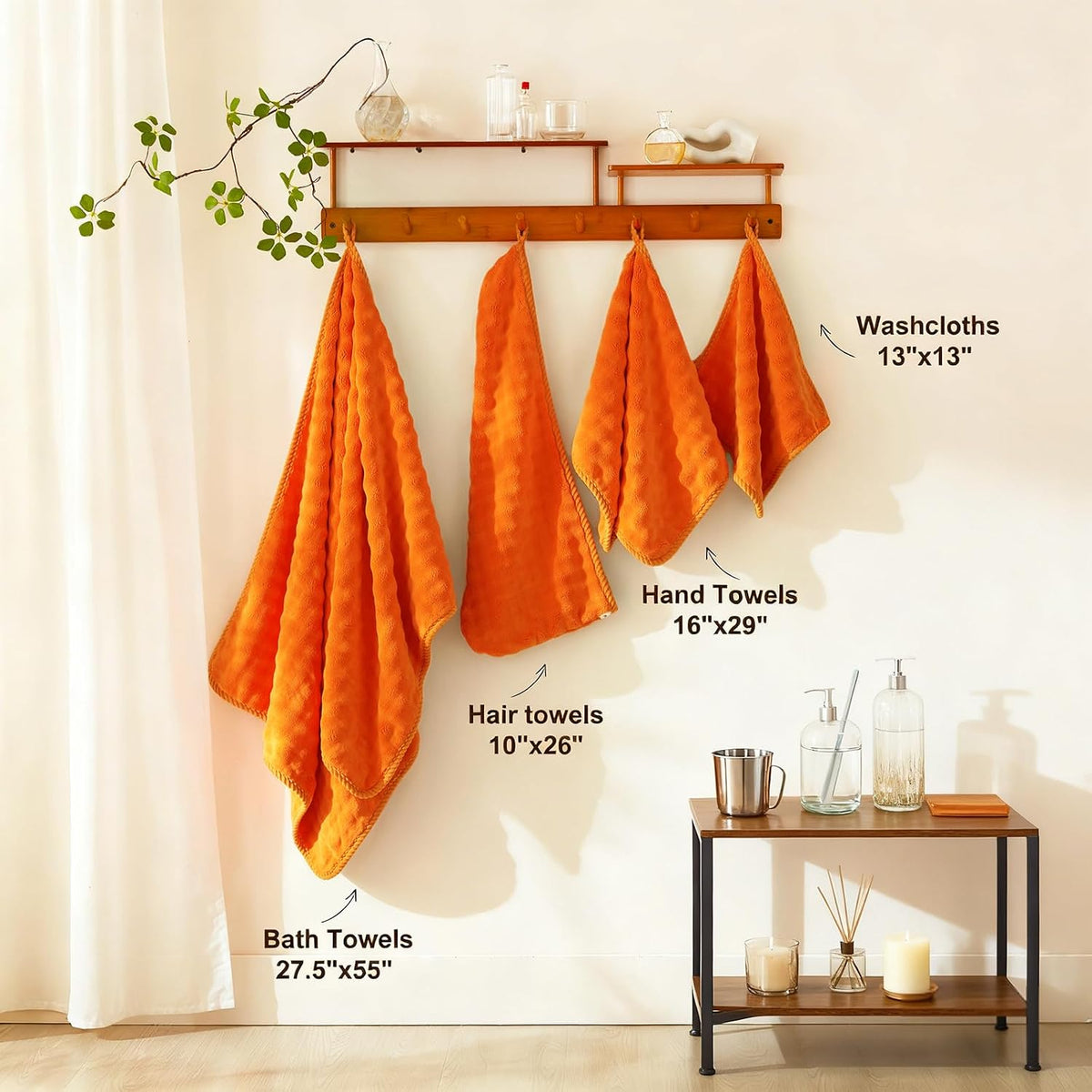 COZYART Lint Free 8 Pcs Bathroom Towels Set Ultra Soft Microfiber Orange