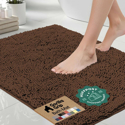GORILLA GRIP Bath Rug Mat for Bathroom, Absorbent Chenille, 30x20 Gray