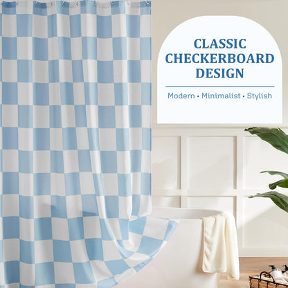 Ohocut Checkered Shower Curtain, Light Blue Shower Curtains for Bathroom, Cute Retro Checkboard Shower Curtain Vintage Aesthetic, Washable Fabric Bath Curtain 72''x72''