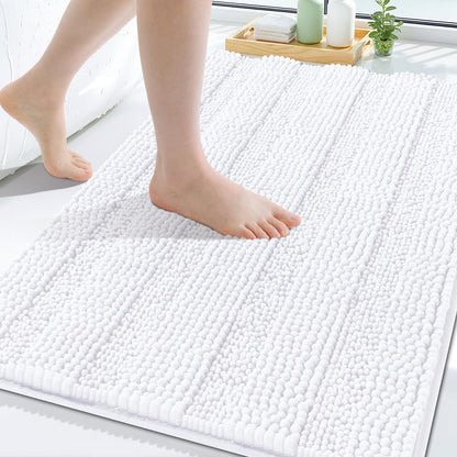 Grandaily Chenille Striped Bathroom Rugs 36x24, Extra Thick and Absorbent Bath Mats, Non-Slip Soft Plush Shaggy Shower Carpet, Machine Wash Dry, Bath Rug for Bathroom, (Large, Light Grey)