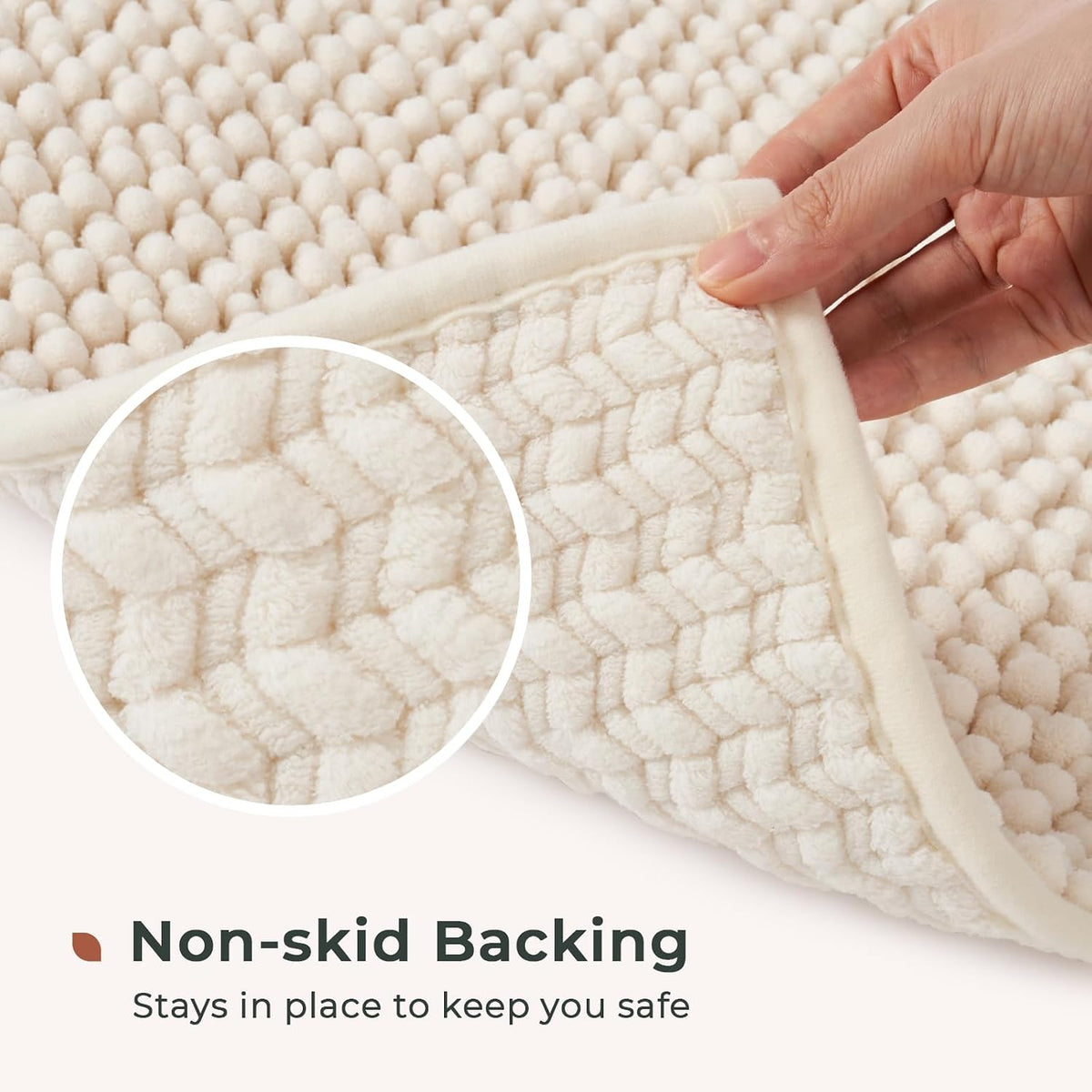 FRESHMINT Chenille Bath Rugs Set 2 Pieces, Cream White, 17''x24''+20''x47''