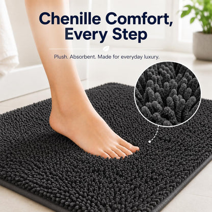 Bathroom Rugs Set Non Slip 3 Piece Bath Mat Washable Chenille Bath Rugs with PVC Backing Bath Carpet,Absorbent Bathroom Mats with Toilet Rug,Bath Mats for Bathroom,Bedroom, Kitchen,Tub,Home Decor