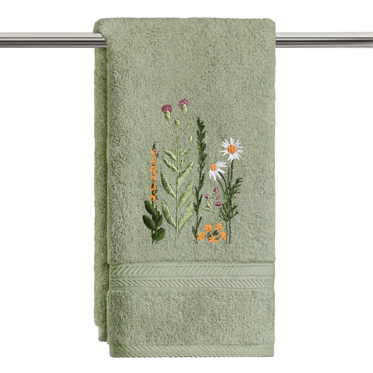 Artoid Mode 2 Pcs Beige Wildflower Floral Embroidered Hand Towels for Bathroom, 100% Cotton Soft Absorbent Farmhouse Decor Towels, 13.7 x 29.5 Inch
