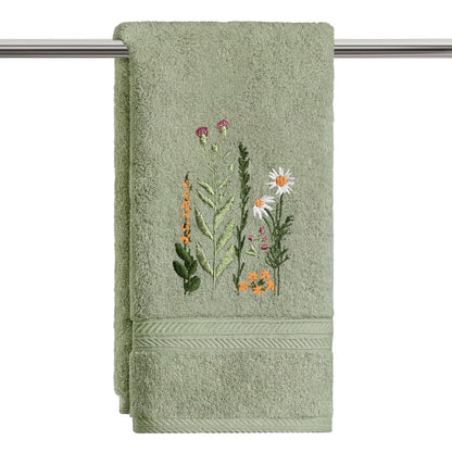 Artoid Mode 2 Pcs Beige Wildflower Floral Embroidered Hand Towels for Bathroom, 100% Cotton Soft Absorbent Farmhouse Decor Towels, 13.7 x 29.5 Inch