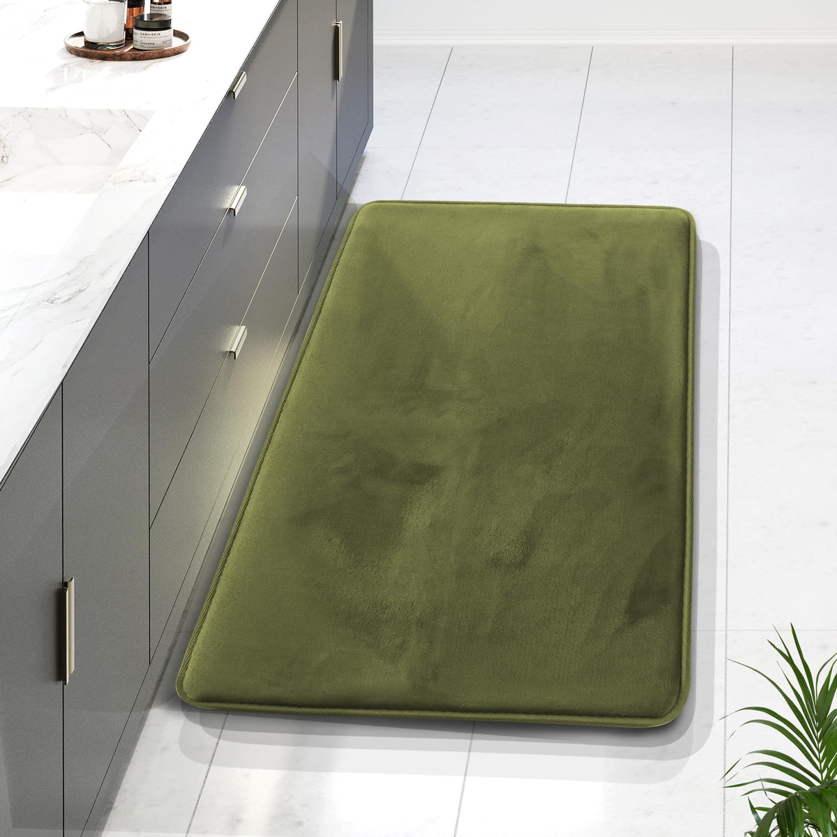 Clara Clark 3 Piece Bathroom Rugs Bath Mat Set, Velvet Memory Foam Bath Mats for Bathroom - Non-Slip, PVC Backing Bath Rugs, Washable - Dries Quickly, Green