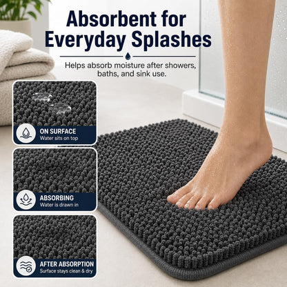 Bathroom Rugs Set Non Slip 3 Piece Bath Mat Washable Chenille Bath Rugs with PVC Backing Bath Carpet,Absorbent Bathroom Mats with Toilet Rug,Bath Mats for Bathroom,Bedroom, Kitchen,Tub,Home Decor