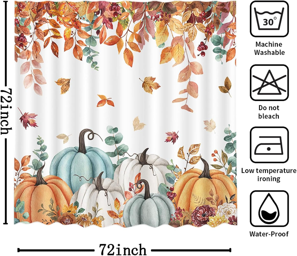MEHOFOND Autumn Pumpkin Shower Curtain Maple Leaves Floral Bath Curtain