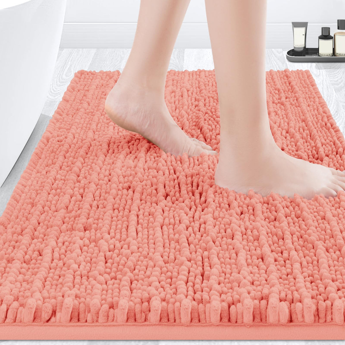 ACCUMTEK Upgrade Extra Large Black Bathroom Rug Set 3 Pieces Ultra Soft, Thick Absorbent Bath Mats, Non Slip Chenille Toilet Mat for Bathroom, Bedroom, Kitchen