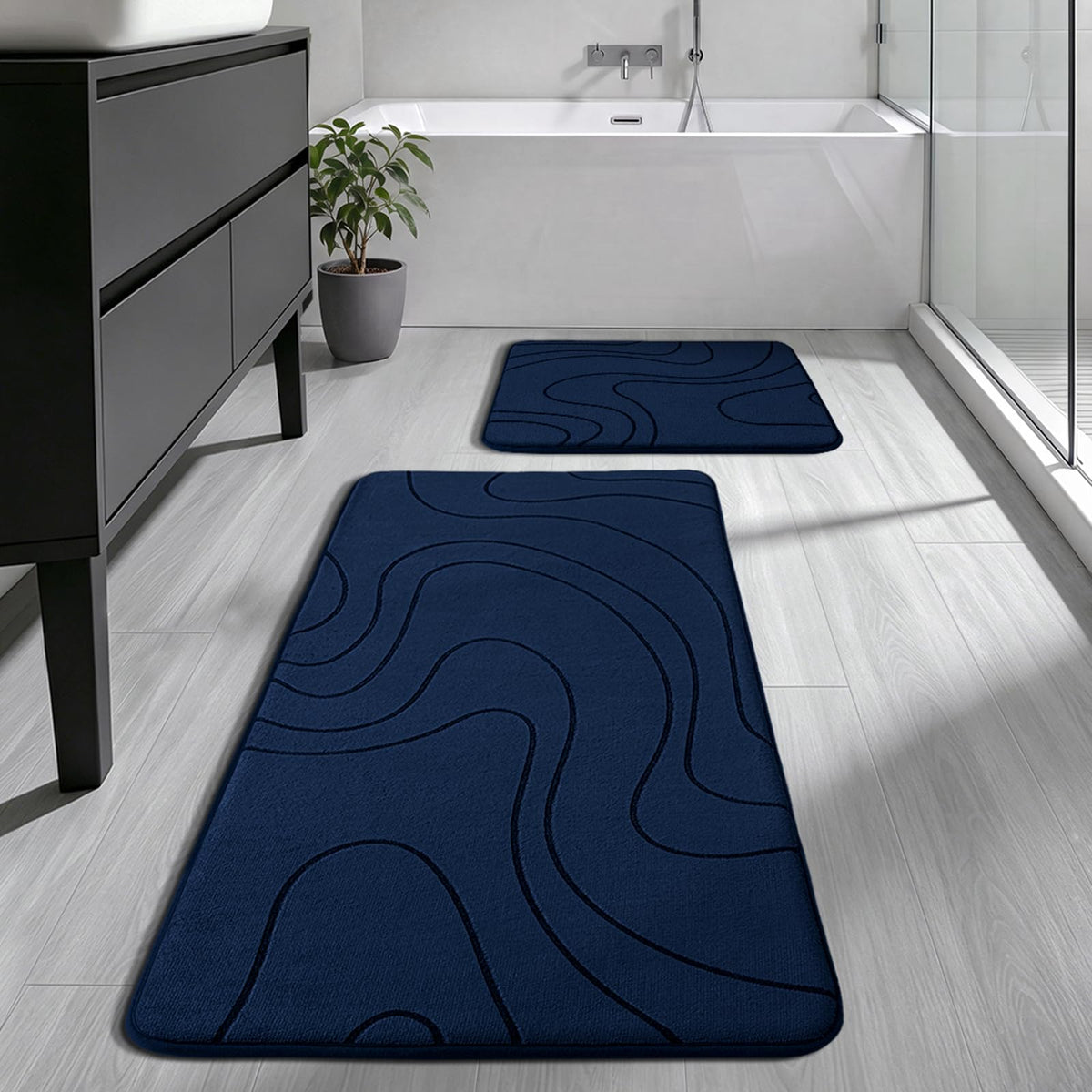 YIHOUSE Bathroom Rugs Sets 5 Piece - Memory Foam Bath Mat, Dark Grey
