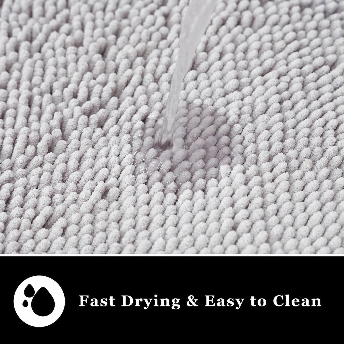 Bathroom Rugs Chenille Bath mat 2 Piece Set, Super Absorbent, Strong PVC Non Slip Backing, Bath mats for Bathroom, Plush Shaggy, Thick, Machine Washable, Bathtub, Toilet.(Light Grey)