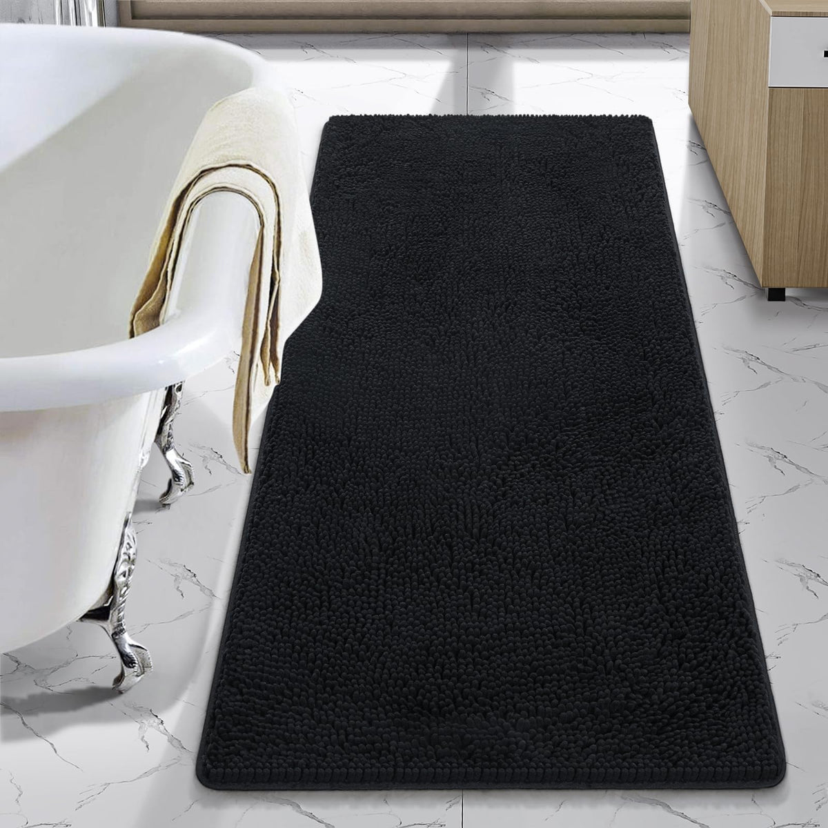 LOCHAS Luxury Bathroom Rug Shaggy Bath Mat 24 x 60 Inch, Gray