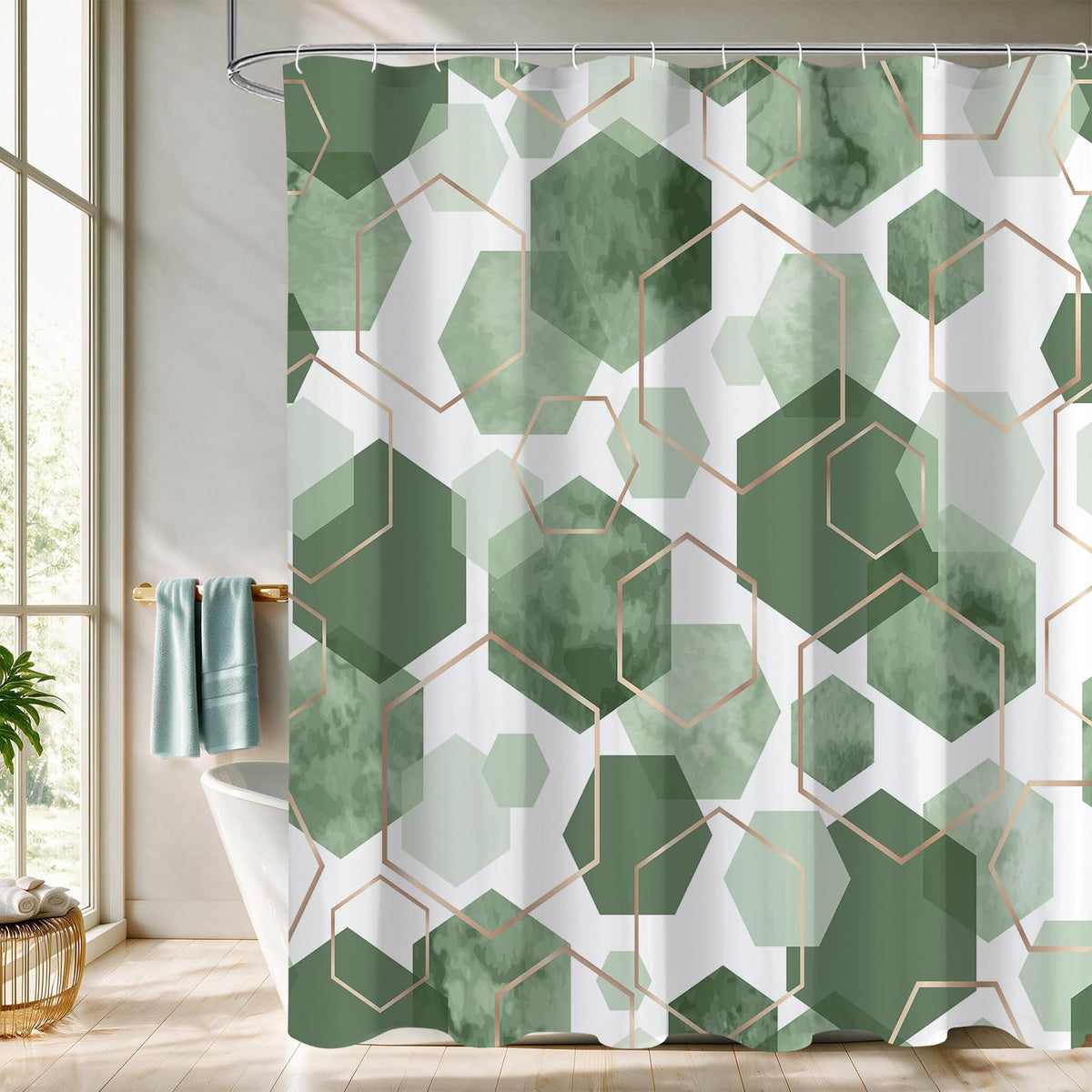 Litabel Sage Green Geometric Shower Curtain for Bathroom, 72x72
